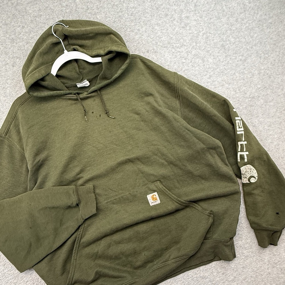 VINTAGE Carhartt‎ Hoodie Mens L Green Pullover Sweatshirt Grunge Sun Faded Y2k